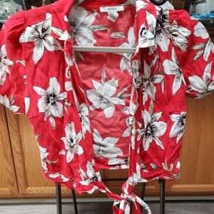 Red Floral Tie Crop Top